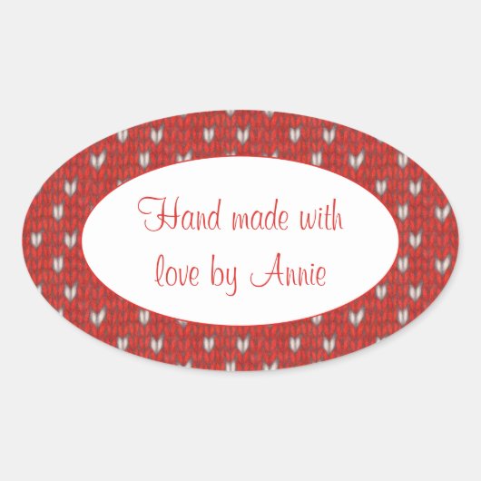 HEART KNIT Ovale "Hand Made" Stickers (Voorkant)