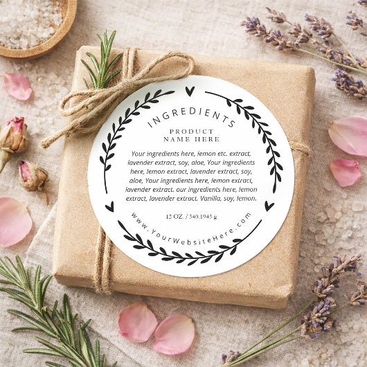 Heart Laurel Wreath Ingredients Label Stickers