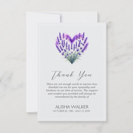 Heart Lavender Funeral Thank You Card Bedankkaart (Voorkant)