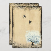 Heart Leaf Blue Tree  Bird Faux Parchment Kaart (Voorkant / Achterkant)