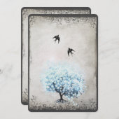 Heart Leaf Blue Tree Bird Silver Parchment Kaart (Voorkant / Achterkant)