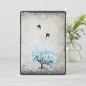 Heart Leaf Blue Tree Bird Silver Parchment Kaart (Staand voorkant)