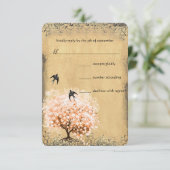 Heart Leaf Coral Tree Love Bird Wedding RSVP (Staand voorkant)