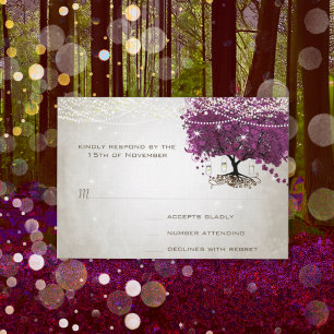 Heart Leaf Dark Sangria Tree Wedding RSVP Kaartje
