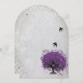 Heart Leaf Eggplant Tree  Birds Wedding Kaart (Voorkant / Achterkant)