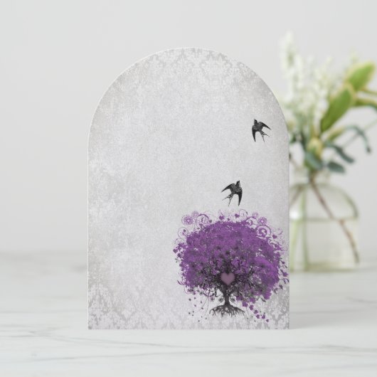 Heart Leaf Eggplant Tree  Birds Wedding Kaart (Staand voorkant)