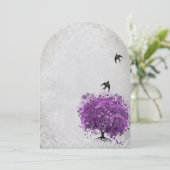 Heart Leaf Eggplant Tree  Birds Wedding Kaart (Staand voorkant)