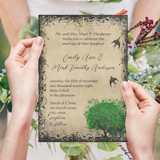 Heart Leaf Emerald Tree  Love Bird Weddings Kaart