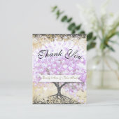 Heart Leaf Lavender Tree  Bird Wedding Bedankkaart (Staand voorkant)