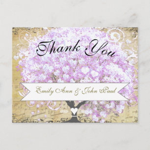 Heart Leaf Lavender Tree Bird Wedding Briefkaart