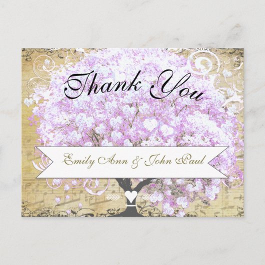 Heart Leaf Lavender Tree  Bird Wedding Briefkaart (Voorkant)
