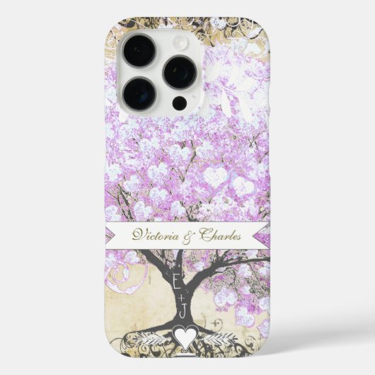 Heart Leaf Lavender Tree  Bird Wedding Case-Mate iPhone Case (Achterkant)