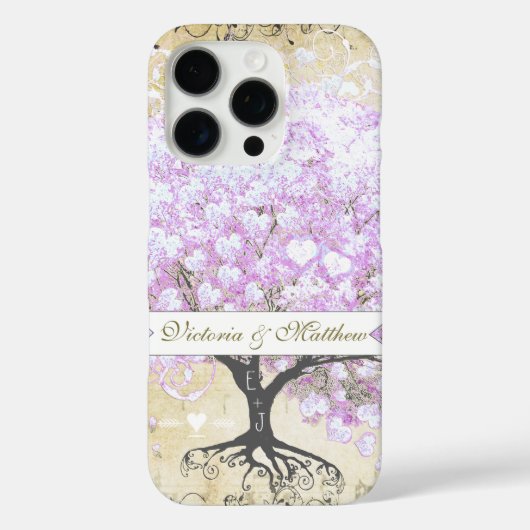 Heart Leaf Lavender Tree  Bird Wedding Case-Mate iPhone Case (Achterkant)