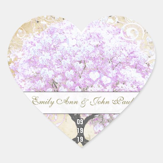 Heart Leaf Lavender Tree Bird Wedding Hart Sticker (Voorkant)