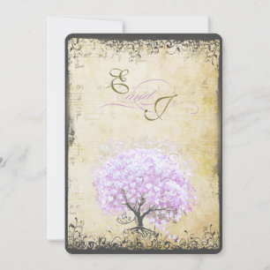 Heart Leaf Lavender Tree  Bird Wedding Kaart