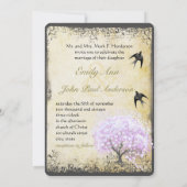 Heart Leaf Lavender Tree Bird Wedding Kaart (Achterkant)