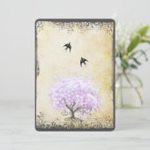 Heart Leaf Lavender Tree Bird Wedding Kaart (Staand voorkant)