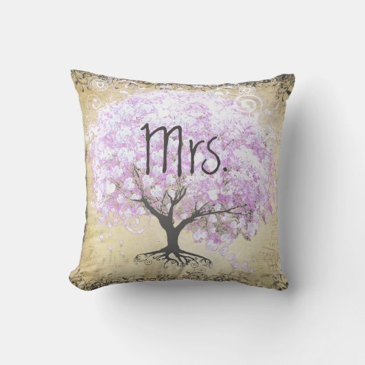 Heart Leaf Lavender Tree Bird Wedding Kussen (Voorkant)
