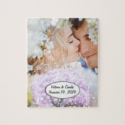 Heart Leaf Lavender Tree Bird Wedding Legpuzzel (Verticaal)