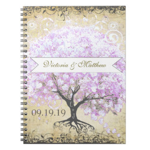Heart Leaf Lavender Tree Bird Wedding Notitieboek