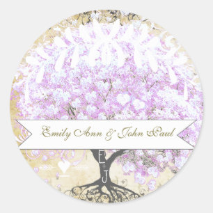 Heart Leaf Lavender Tree Bird Wedding Ronde Sticker