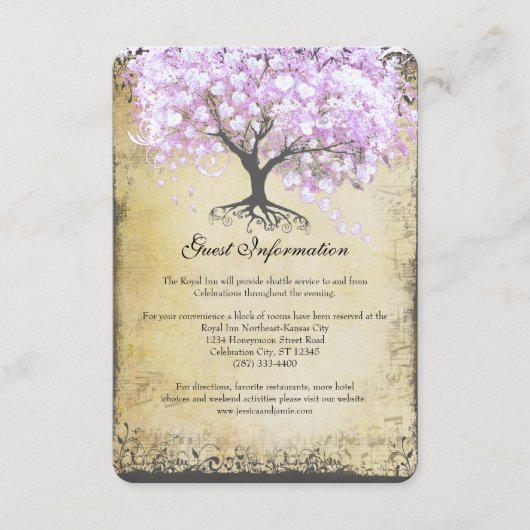 Heart Leaf Lavender Tree Bird Wedding RSVP Informatiekaartje (Voorkant)