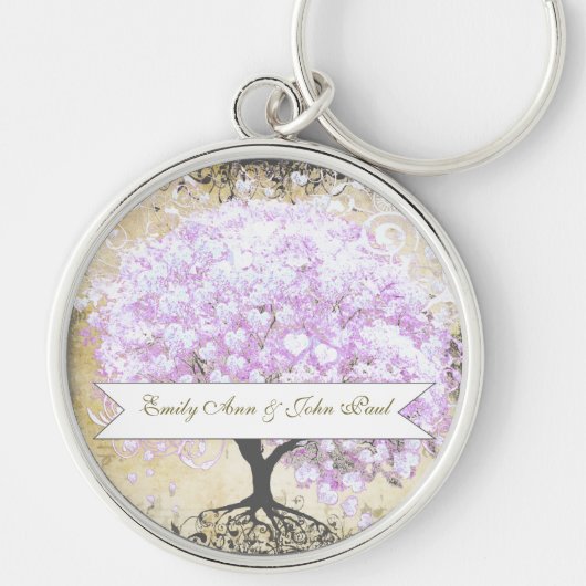 Heart Leaf Lavender Tree  Bird Wedding Sleutelhanger (Voorkant)