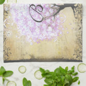 Heart Leaf Lavender Tree  Bird Wedding Theedoek (Gevouwen)