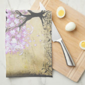 Heart Leaf Lavender Tree  Bird Wedding Theedoek (Quarter Fold)