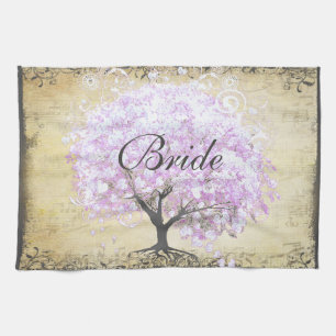 Heart Leaf Lavender Tree Bird Wedding Theedoek