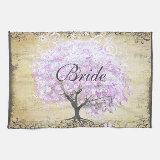 Heart Leaf Lavender Tree  Bird Wedding Theedoek (Horizontaal)