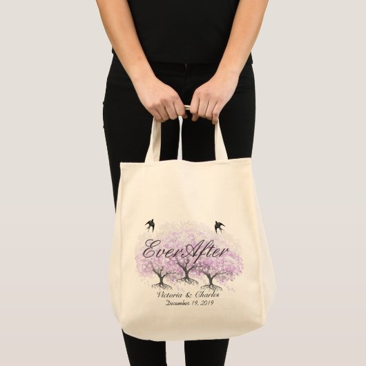 Heart Leaf Lavender Tree  Bird Wedding Tote Bag (Voorkant (product))