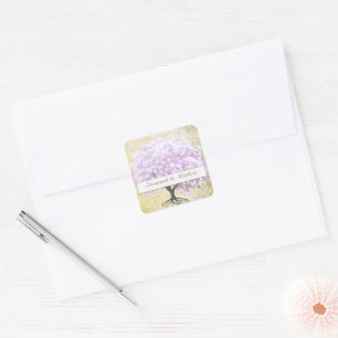 Heart Leaf Lavender Tree Bird Wedding Vierkante Sticker