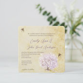 Heart Leaf Paarse Tree Bird Wedding Invite Kaart (Staand voorkant)