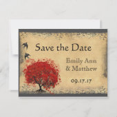 Heart Leaf Red Tree Bird Save the Date (Voorkant)