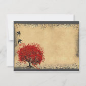 Heart Leaf Red Tree Bird Save the Date (Achterkant)