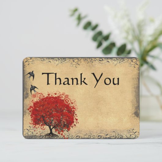 Heart Leaf Red Tree  Bird Weddenschap Bedankt (Staand voorkant)