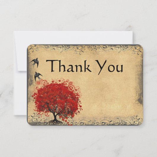 Heart Leaf Red Tree Bird Weddenschap Bedankt (Voorkant)