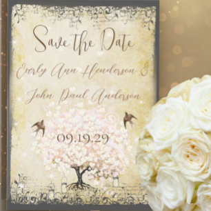 Heart Leaf Roze Boom Bird Save the Date