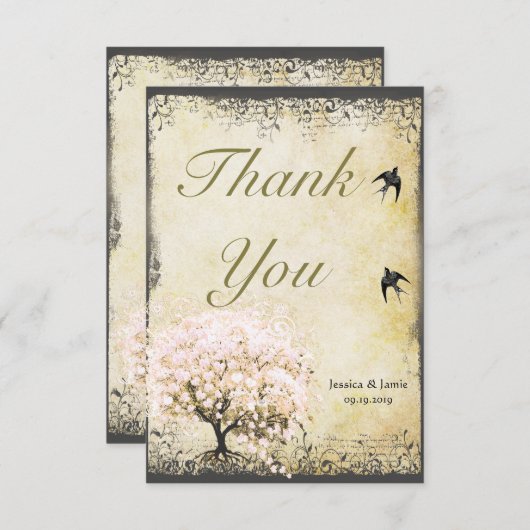 Heart Leaf Roze Boom Hartelijk dank Bedankkaart (Voorkant / Achterkant)