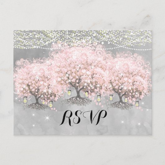 Heart Leaf Roze Forest Tree Bird Wedding Briefkaart (Voorkant)