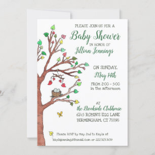 Heart Leaves Mobile Bird Nest Baby shower Kaart