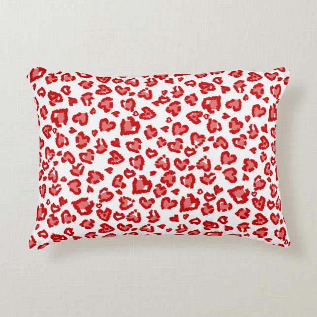 Heart Leopard Pattern in Red and White Accent Kussen (Voorkant)