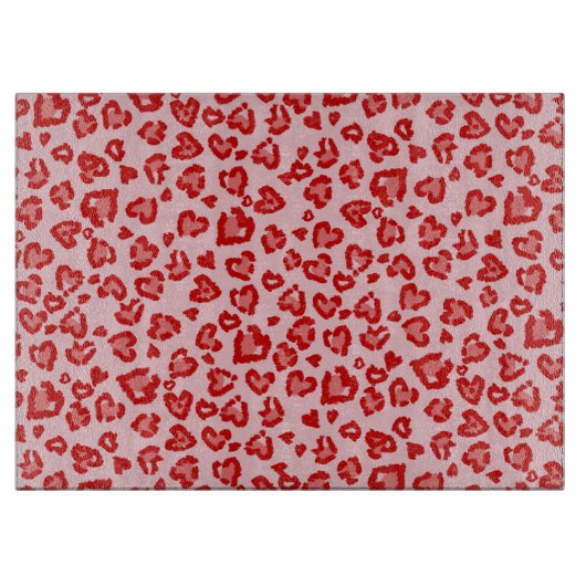 Heart Leopard Pattern in Red on Blush Snijplank (Voorkant)