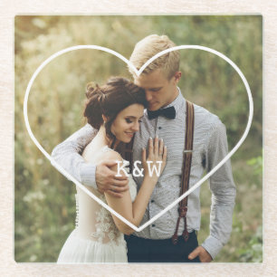 Heart Lijst Modern Monogram Foto Glazen Onderzetter