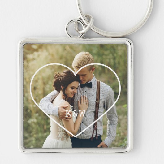 Heart Lijst Monogrammed Foto Sleutelhanger (Voorkant)