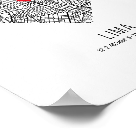 Heart Lima City Map (Peru) Poster (Hoek)