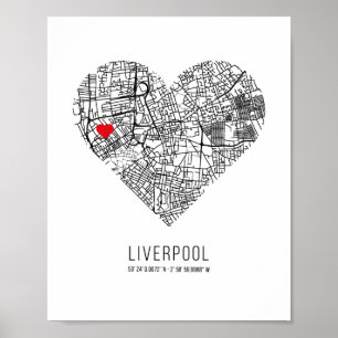 Heart Liverpool City Map (Verenigd Koninkrijk) Poster