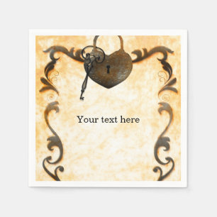 Heart Lock & Key  Antiek Napkins Servetten