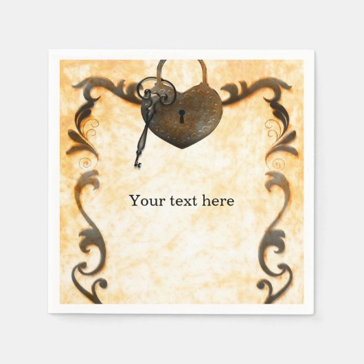 Heart Lock & Key  Antiek Napkins Servetten (Voorkant)